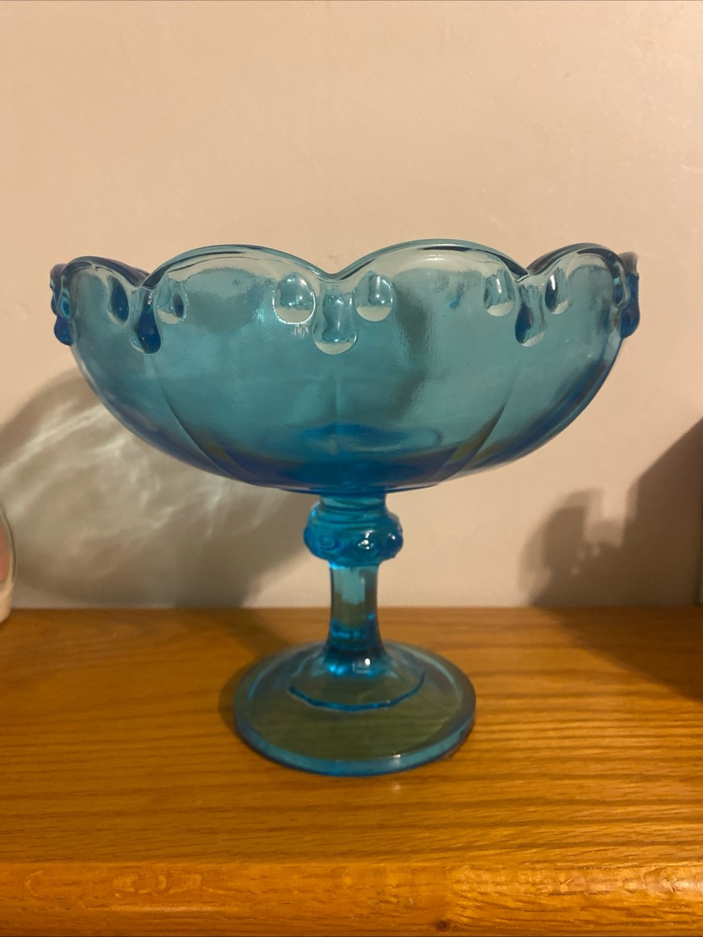 Vintage Indiana Glass Blue Compote Pedestal Bowl